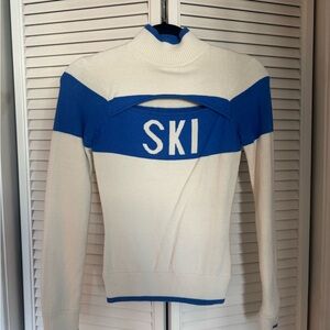 Year of Ours Cream and Royal Blue Knit Sweater